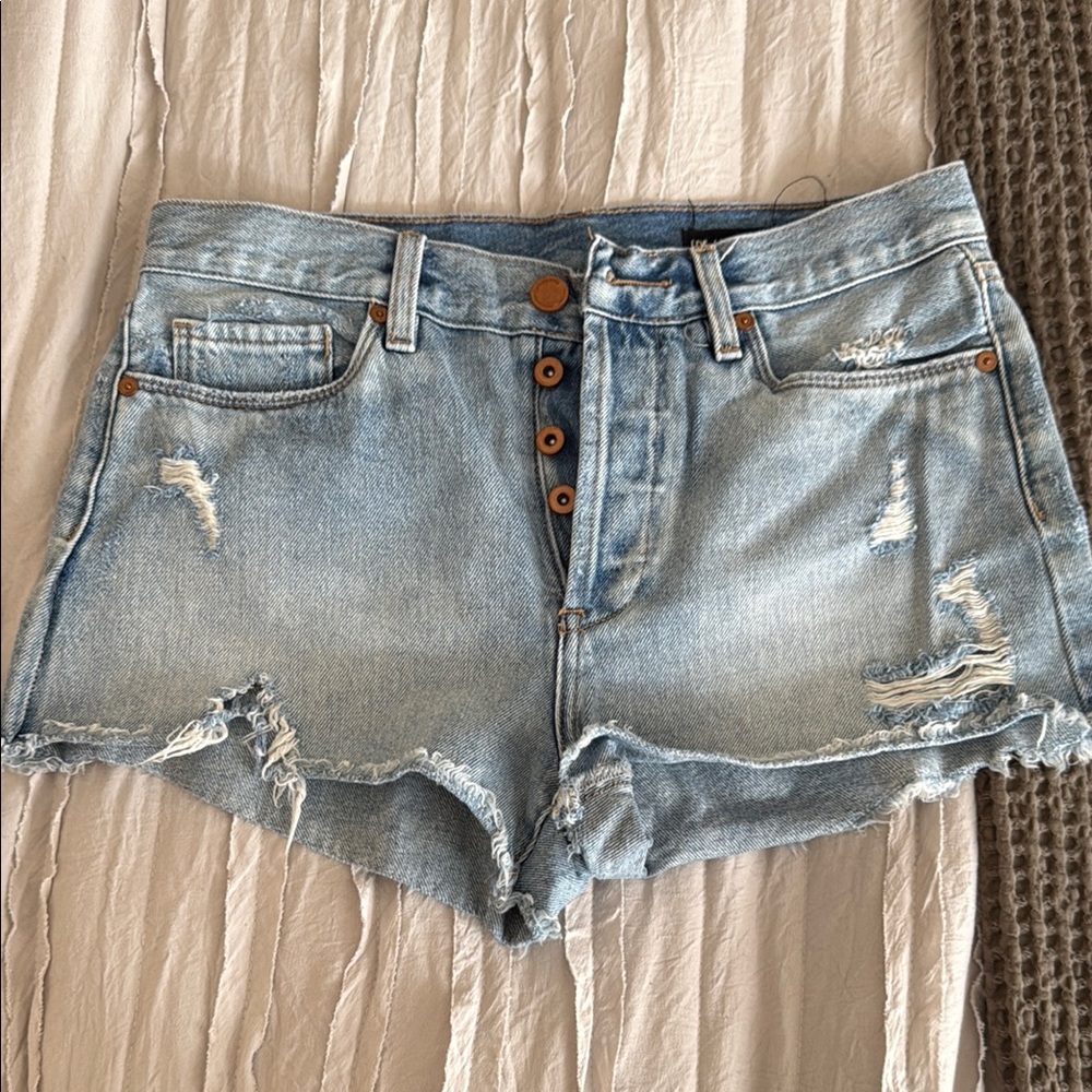 Blank NYC Blue Distressed Jean Shorts
